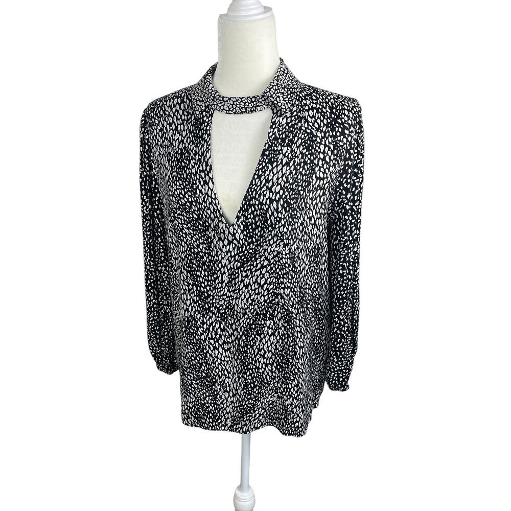 Alice + Olivia Willa Cutout Blouson Sleeve Top Modern Black and White Size Large - Picture 7 of 16